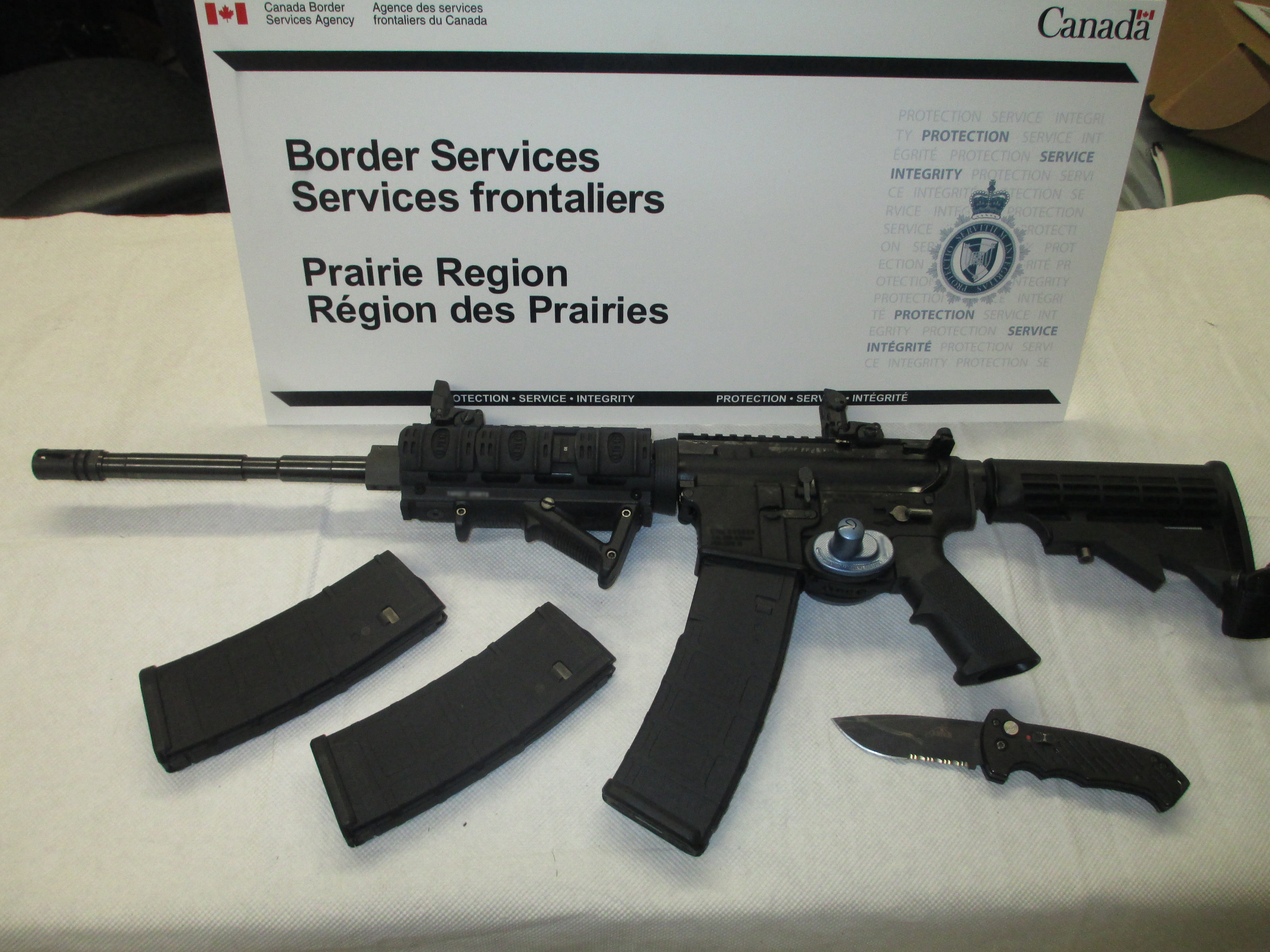 The restricted AR-15 rifle seized by CBSA officers at the North Portal border crossing on April 22.