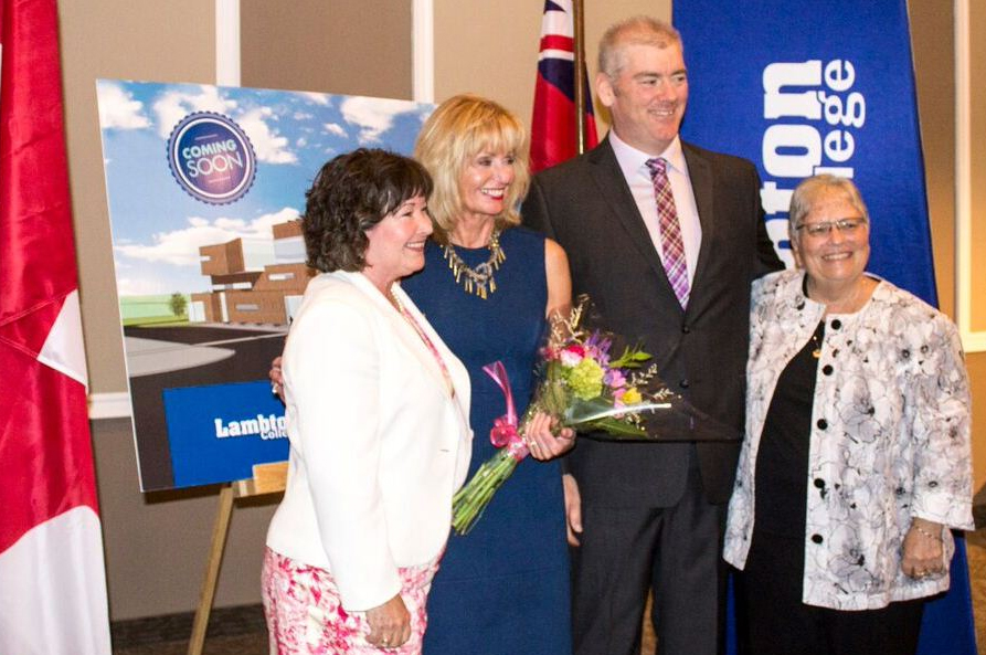 From left to right: Kathryn McGarry, Member of Provincial Parliament for Cambridge, Judith Morris, President and CEO Lambton College, Jim Burns, Chair of the Board of Governors Lambton College and Patricia Davidson, Member of Parliament for Sarnia¿Lambton 