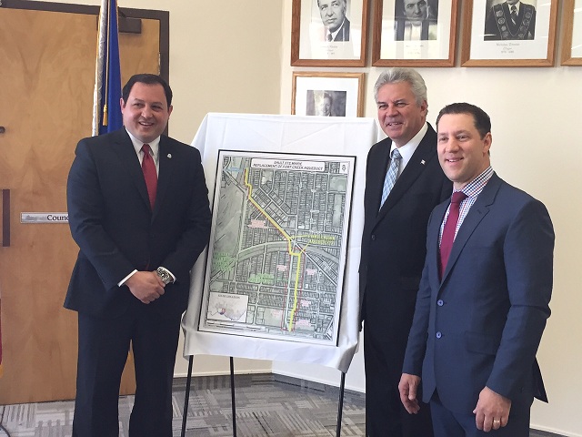 From left to right: Christian Provenzano, Mayor of Sault Ste. Marie; Bryan Hayes, Member of Parliament for Sault Ste. Marie; and the Honourable David Orazietti, Member of Provincial Parliament for Sault Ste. Marie.