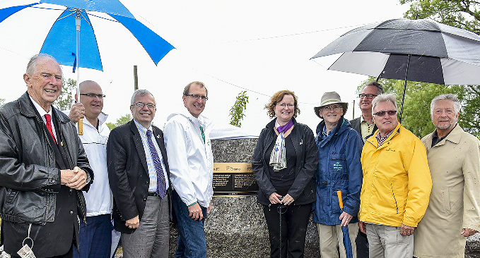 Left to right:  Joe Dickson, MPP for Ajax¿Pickering, Kevin Ashe, City Councillor, Corneliu Chisu, MP for Pickering¿Scarborough East, David Pickles, Regional Councillor, Tracy MacCharles, MPP for Pickering¿Scarborough East, Brian Denney, CAO of the TRCA, Bill McLean, Regional Councillor, Dave Ryan, Mayor Dave Ryan, of Pickering, Ian Cumming, City Councillor.
