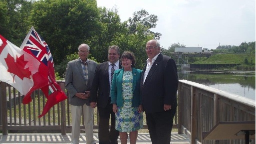 From left to right: Randy Pettapiece, Member of Provincial Parliament for Perth-Wellington; Andrew Lennox, Mayor of Wellington North; Kathryn McGarry, Member of Provincial Parliament for Cambridge; Gary Schellenberger, Member of Parliament for Perth-Wellington. 

