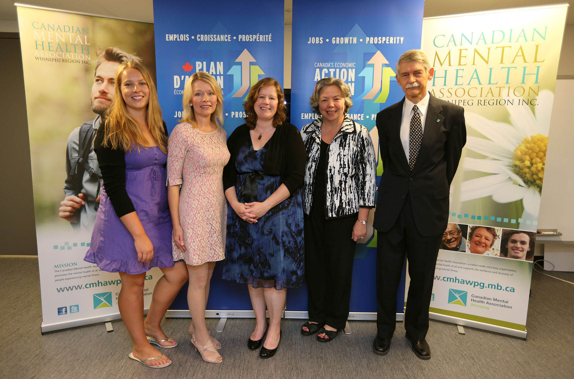 Ms. Tessa Blaikie, Youth Mental Health Promotion Worker, Canadian Mental Health Association, Winnipeg Region; Minister Bergen; Ms. Nicole Chammartin, Executive Director, Canadian Mental Health Association, Winnipeg Region, Ms. Bateman; and Mr. Rudy Ambtman, Chairperson, Canadian Mental Health Association, Winnipeg Region. 