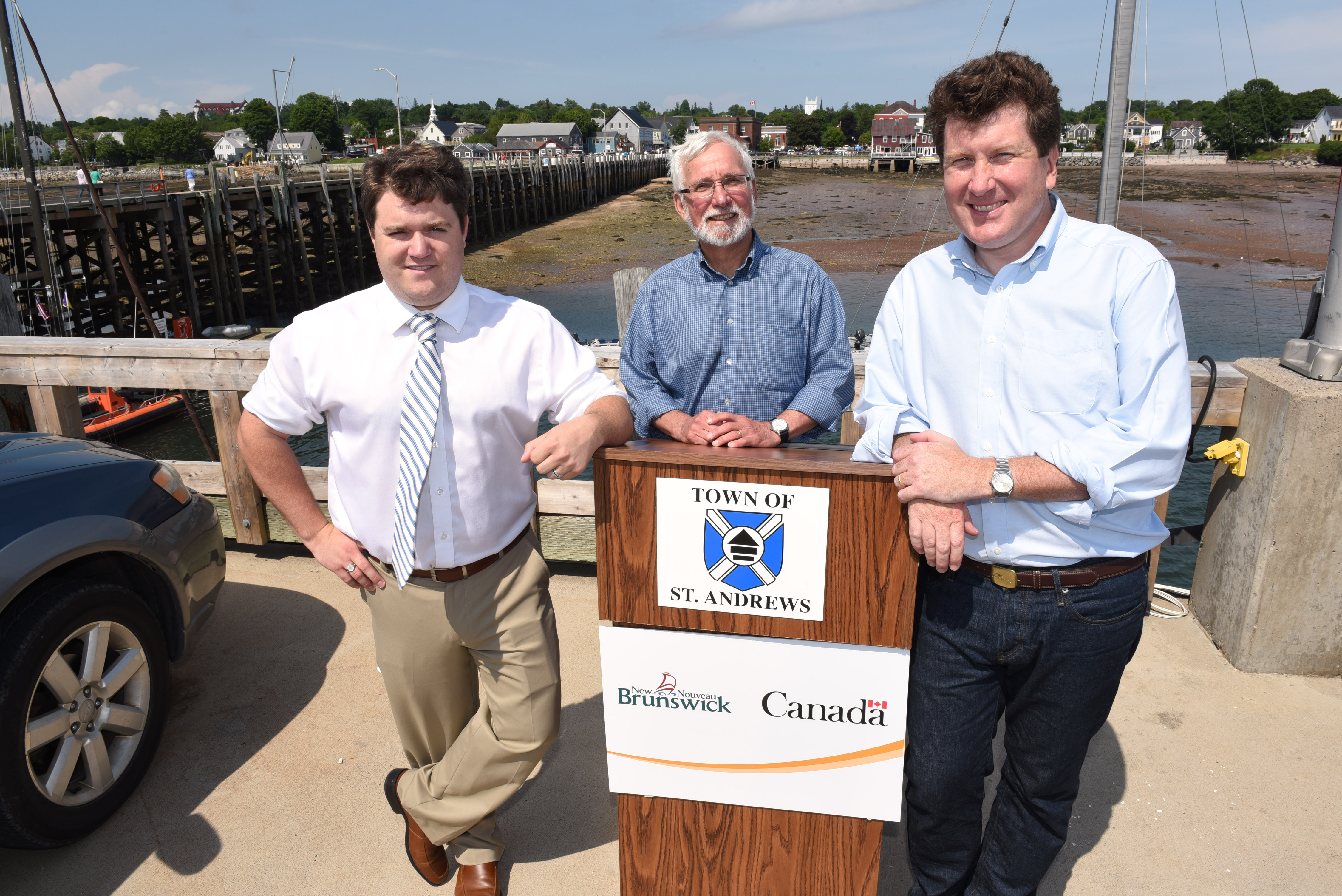 Federal and Provincial Governments Support Improvements to St. Andrews Wharf

July 28, 2015 ¿ St. Andrews, N.B. ¿ Atlantic Canada Opportunities Agency (ACOA)

The Town of St. Andrews wharf will soon undergo important improvements and upgrades, thanks to support from both the federal and provincial governments. 

The Government of Canada, through ACOA¿s Innovative Communities Fund, is contributing $515,000 to the project, while the Province of New Brunswick is providing $375,000 and the Town of St. Andrews is providing $400,000.

Pictured here, from left to right: Mr. John Ames, MLA, Charlotte-Campobello, Mr. Stan Choptiany, Mayor of St. Andrews, and Mr. John Williamson, Member of Parliament for New Brunswick Southwest.

