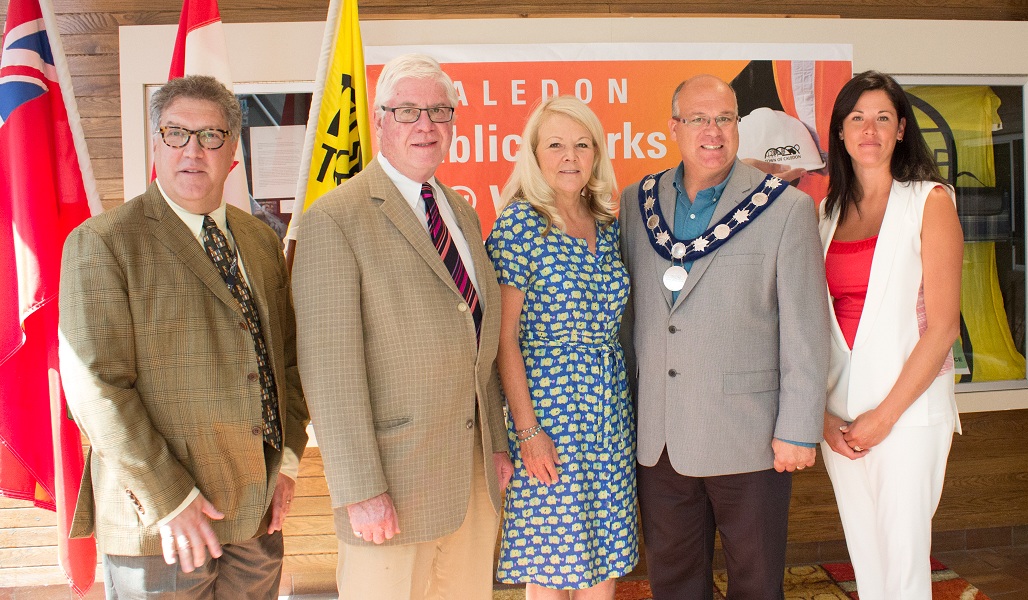 From left to right: David Loveridge, Director of Public Works, Town of Caledon; David Tilson, Member of Parliament for Dufferin¿Caledon; Barb Shaughnessy, Peel Regional Councillor; Allan Thompson, Mayor of Caledon; and Johanna Downey, Peel Regional Councillor.


