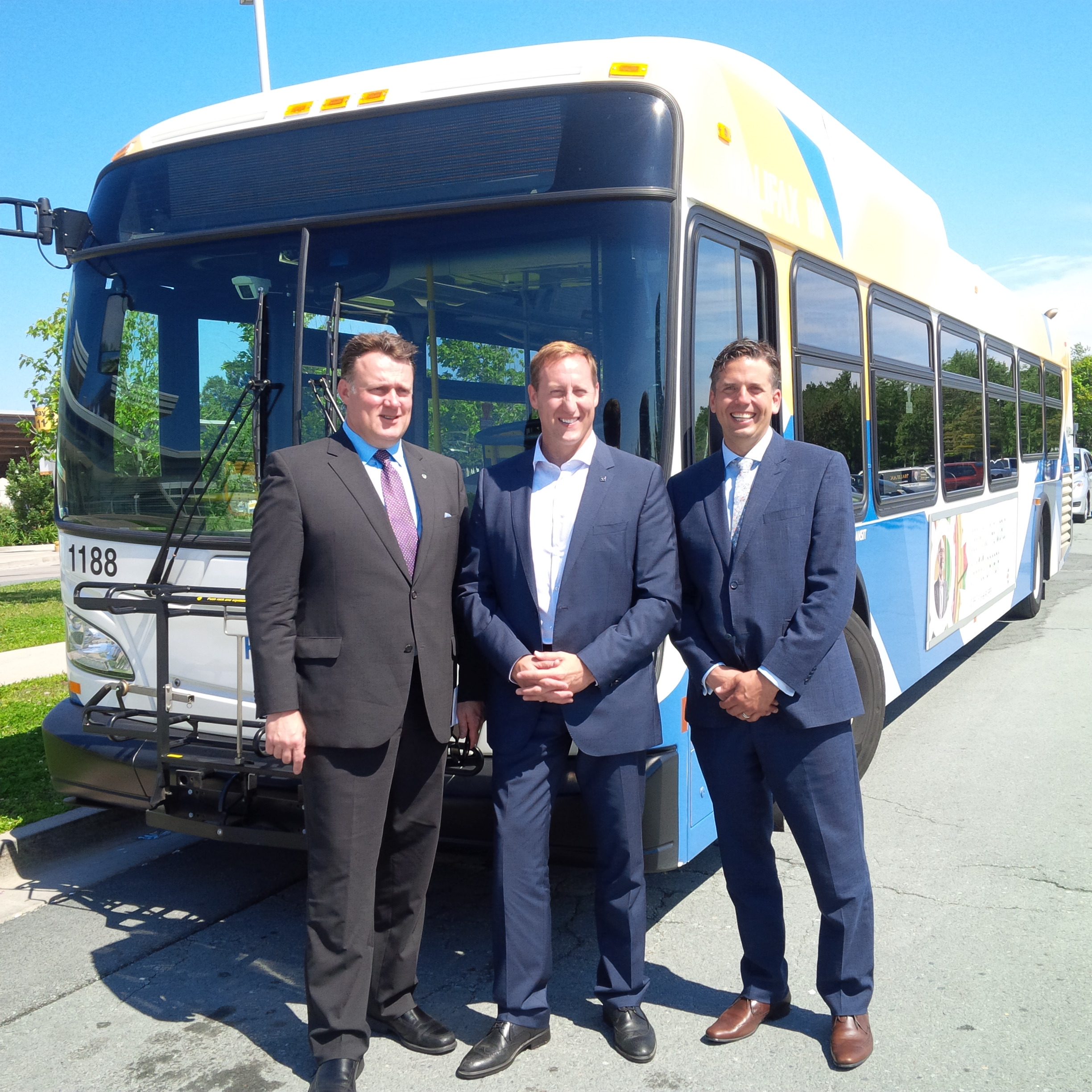 (L-R) Halifax Mayor Mike Savage, Justice Minister Peter MacKay and MLA‎ Joachim Stroink announce funding for transit buses and water infrastructure.
