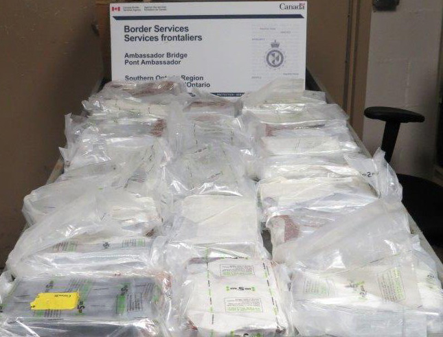 Seizure of 24.3 kg of cocaine at the Ambassador Bridge.