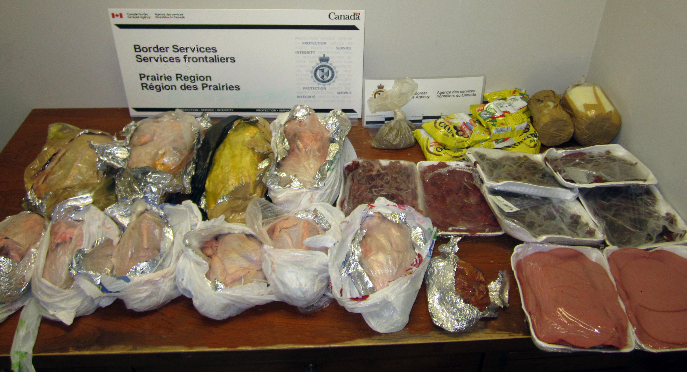 The nearly 50 pounds of food products discovered by Kodiak.