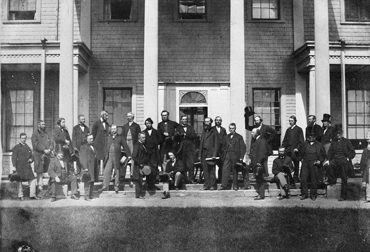 Image Titled: Charlottetown Conference, P.E.I., September 11, 1864.
Copyright:  Collections Canada, Library and Archives Canada, MIKAN 3192471
From: http://data2.archives.ca/ap/c/c000733.jpg
