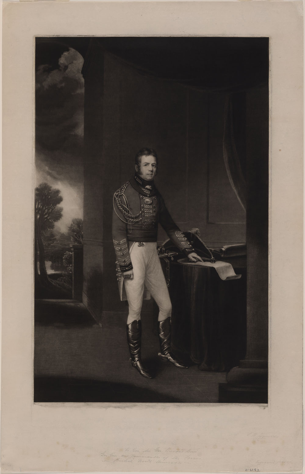 Image Titled:  Sir George Prevost in 1813.
Copyright:  Collections Canada, Library and Archives Canada, MIKAN 2908377
From: http://data2.archives.ca/e/e434/e010836409-v8.jpg
