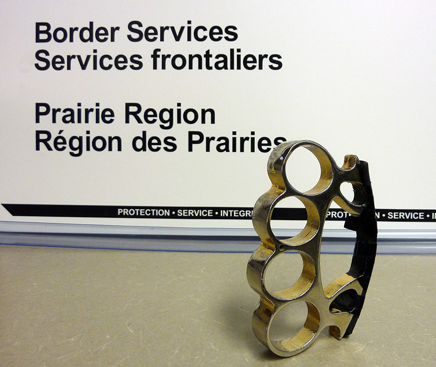 The prohibited brass knuckles seized at Carway on January 1.