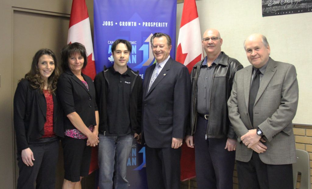 (from L to R) Ms. Jodie Engbert, Coordinator, YMCA; Ms. Colette Friedt, General Manager, YMCA; Mr. Kyle Konrat, former program participant; MP Payne; Mr. Jon Schwab, President, YMCA; and Mr. Jim Smith, CEO, YMCA.