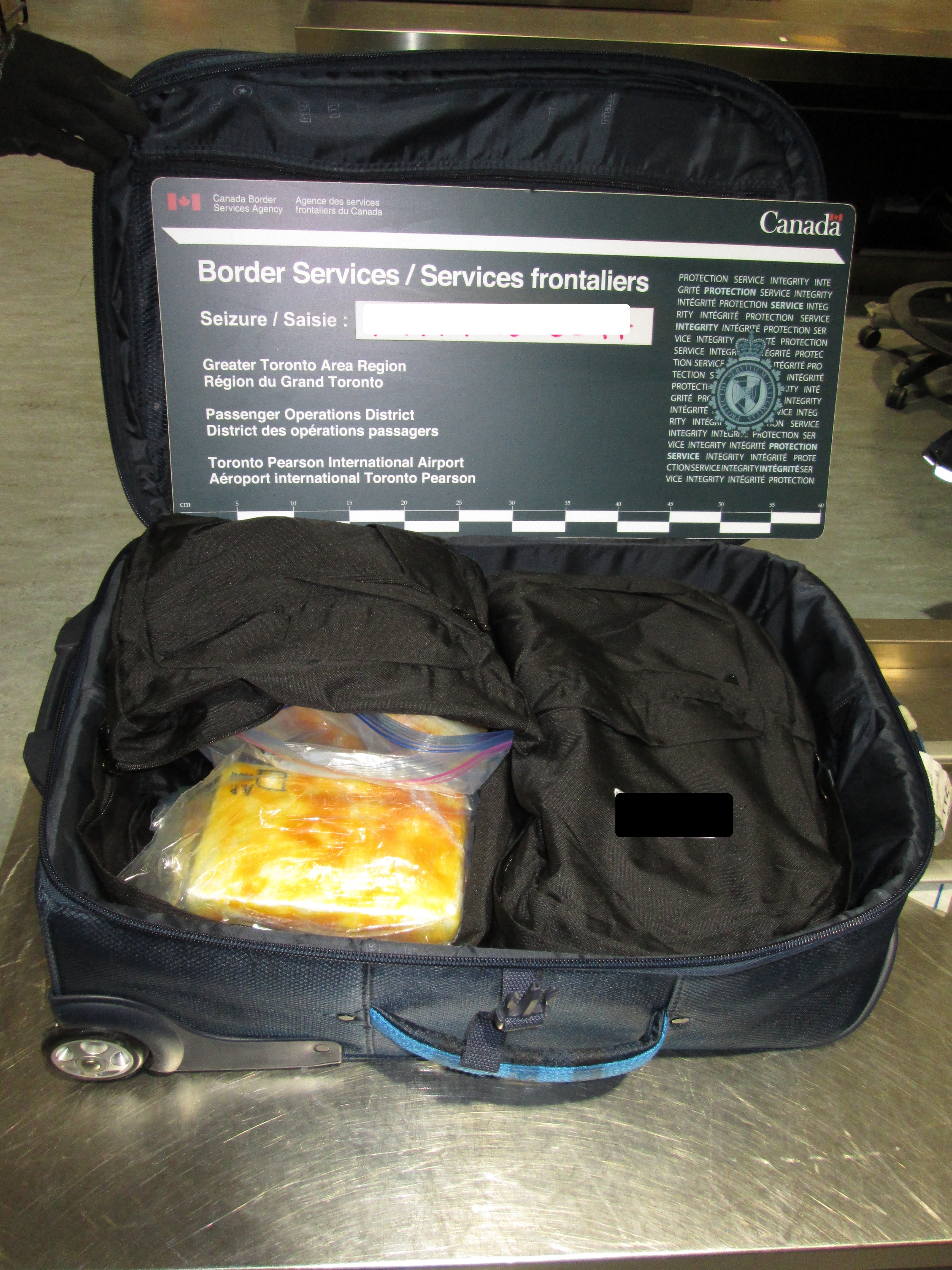 Suspected cocaine found in a suitcase.