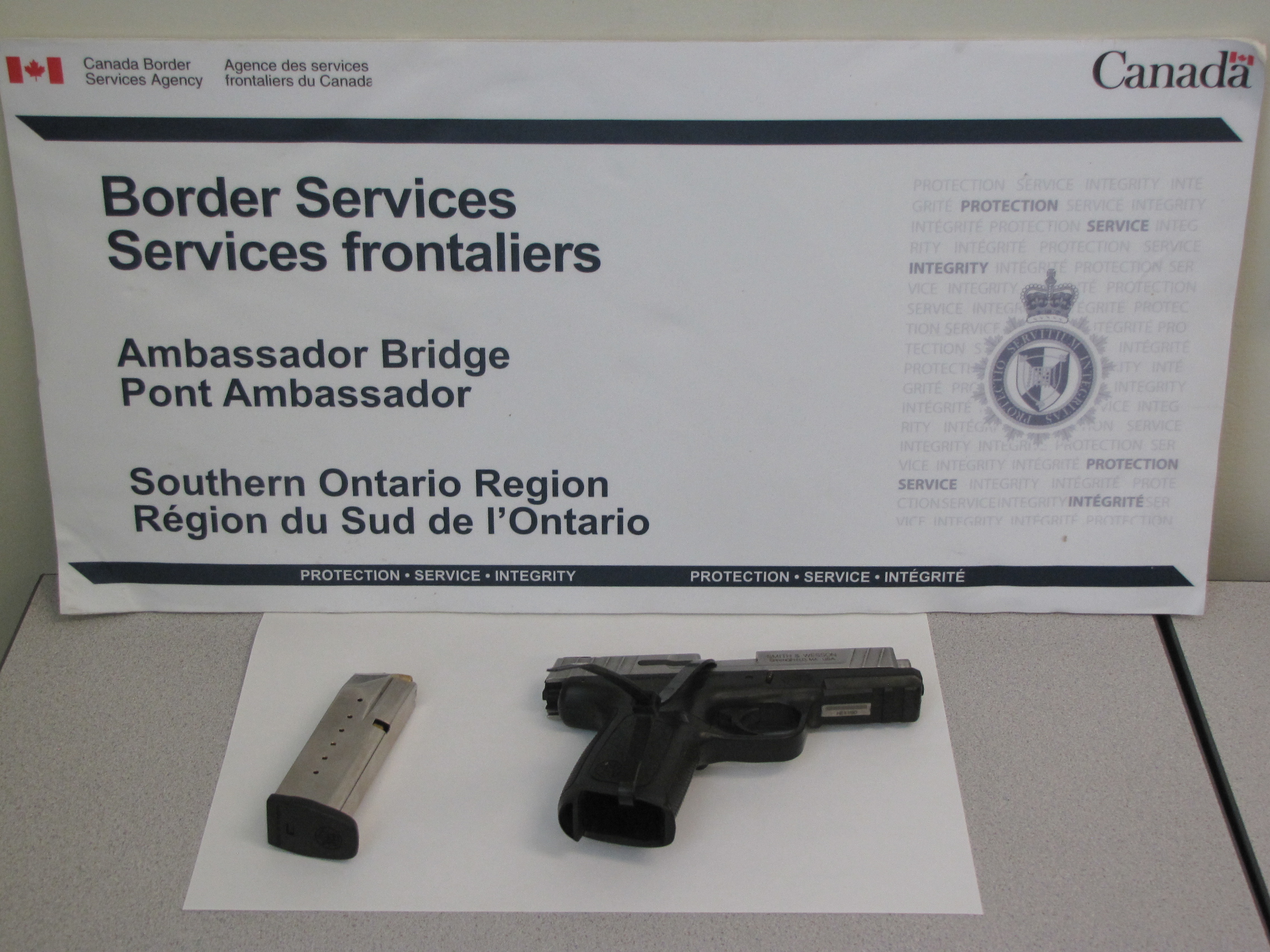 Gun seized at the Ambassador Bridge on April 1, 2016.