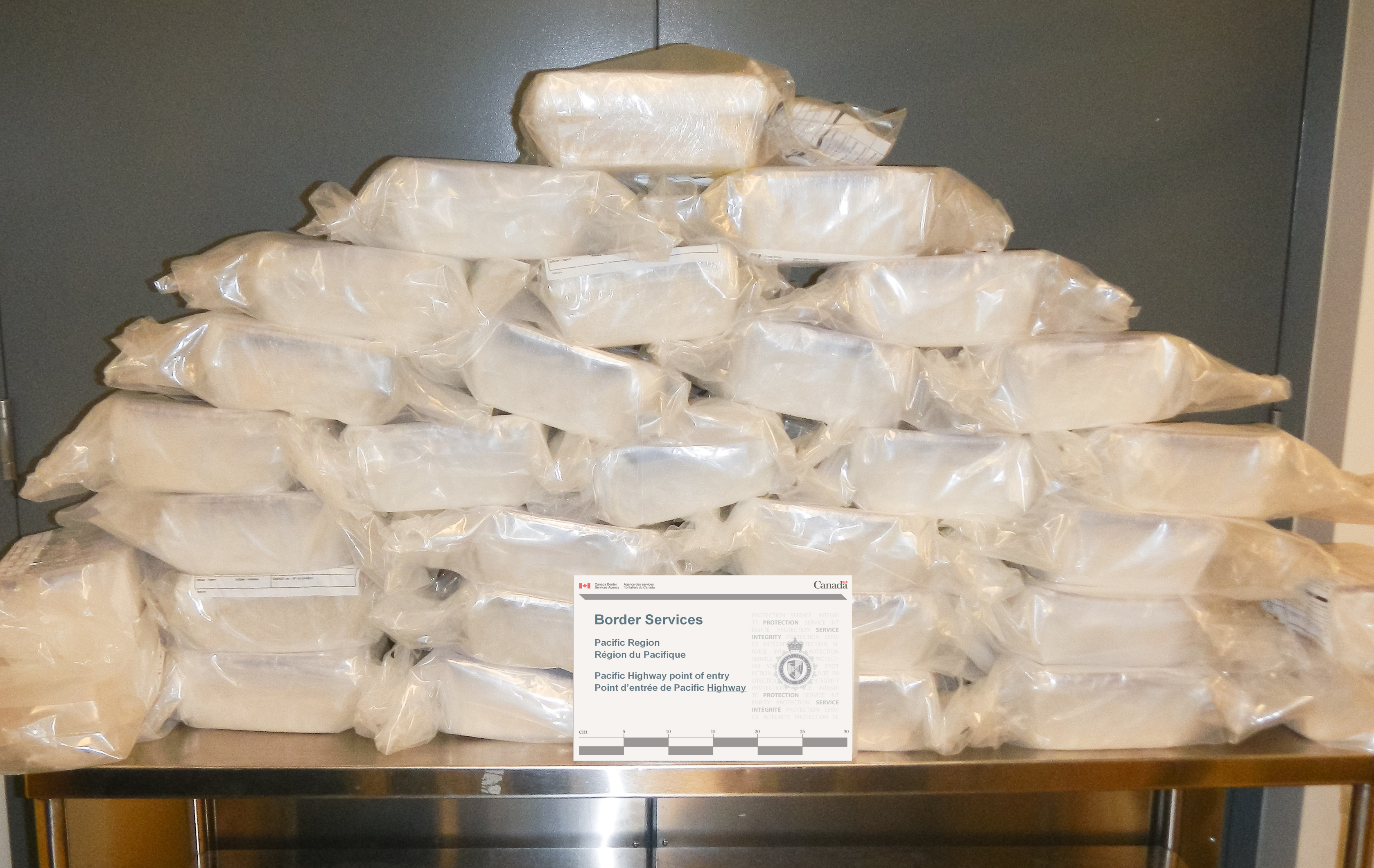 Over 30 kg of methamphetamine were found in a truck at Pacific Highway port of entry in Surrey, B.C.