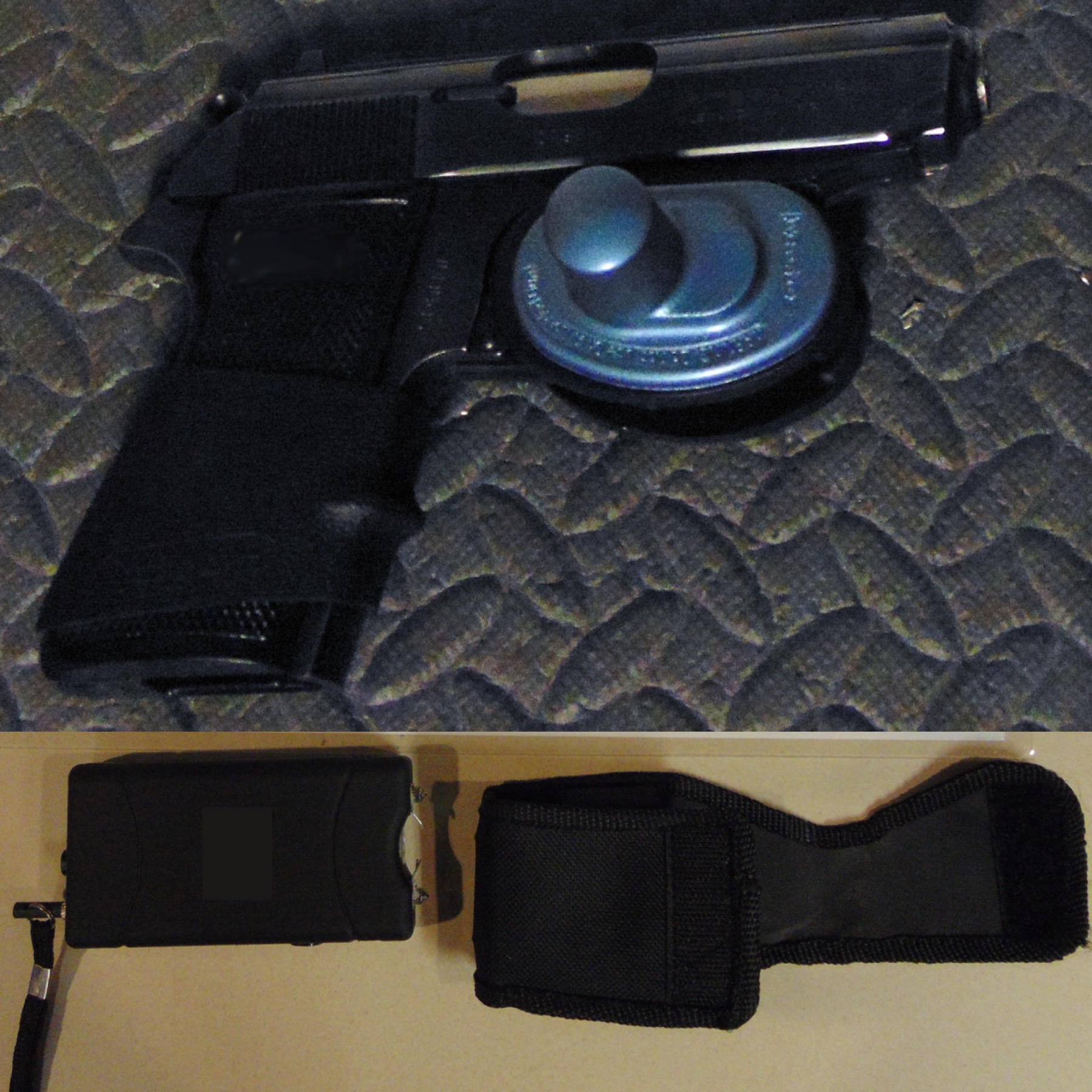 Firearm and stun gun seized by CBSA officers at the Pigeon River port of entry on August 25, 2016. 