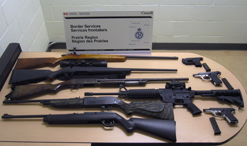 Nine guns seized at the Coutts border crossing on August 27.