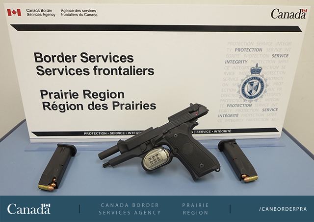 9 mm semi-automatic pistol seized at Emerson on July 12.