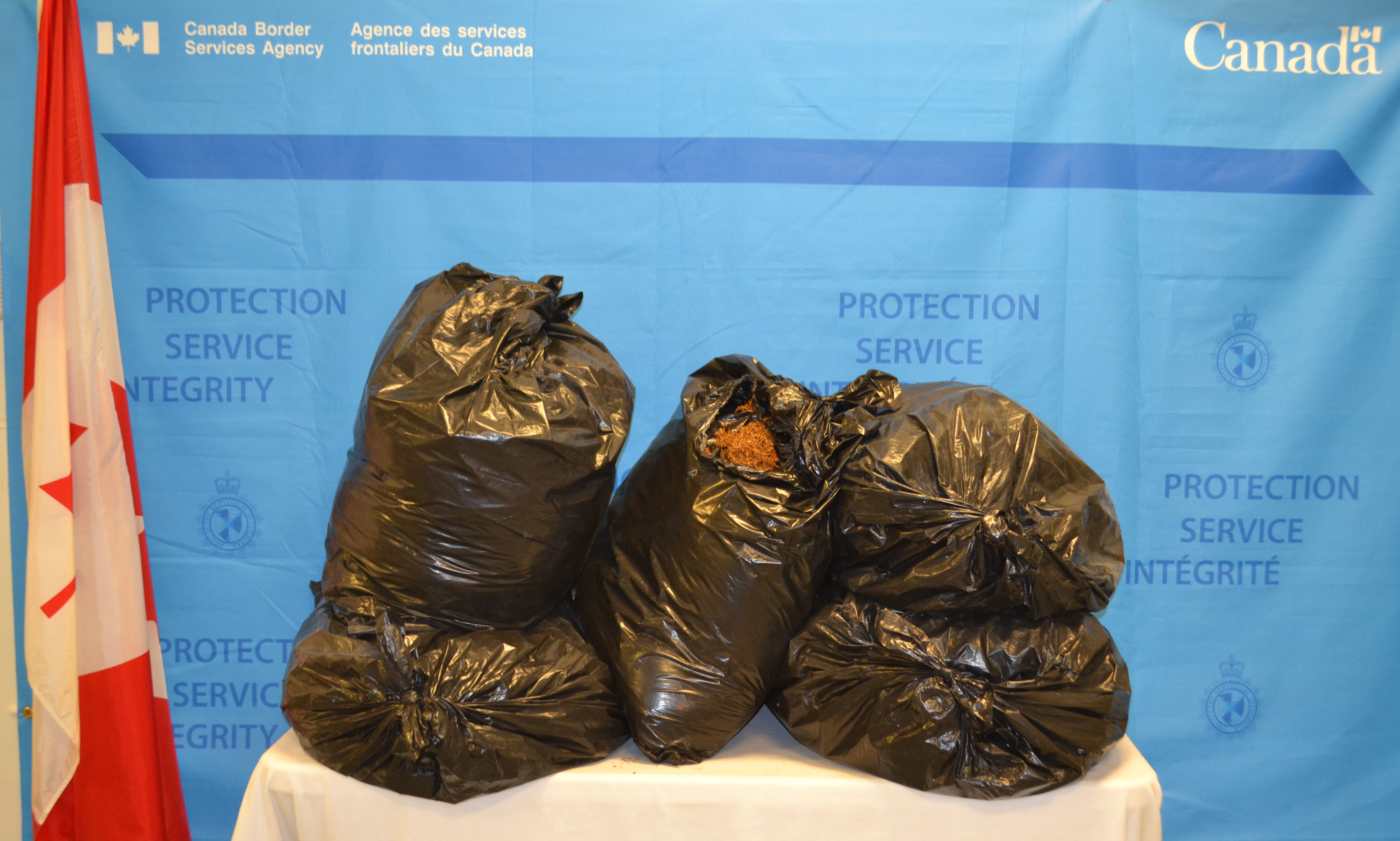 Photo of tobacco seized from port runner at the Cornwall port of entry on October 5, 2016.