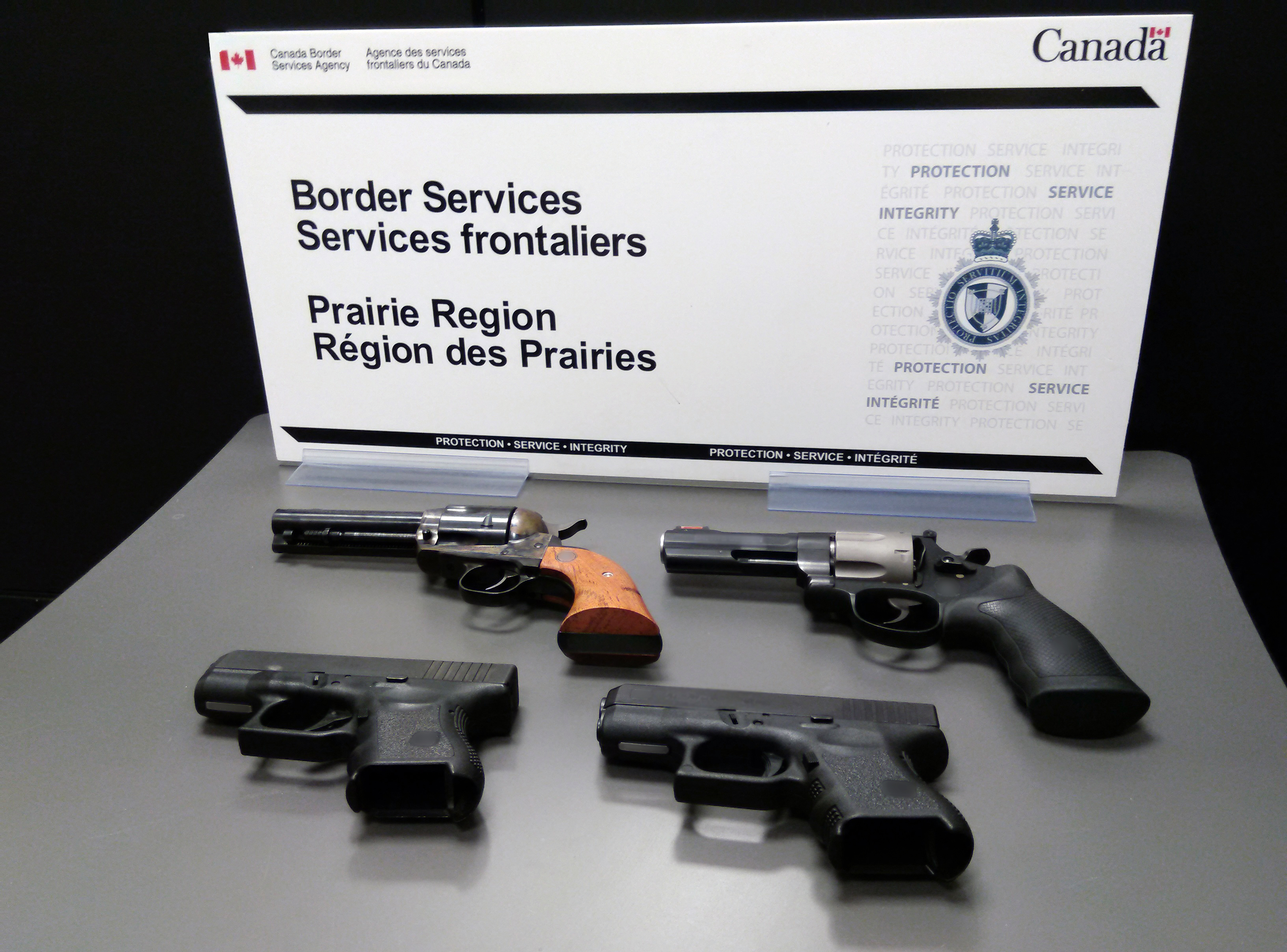 The four handguns seized at Coutts on November 29.