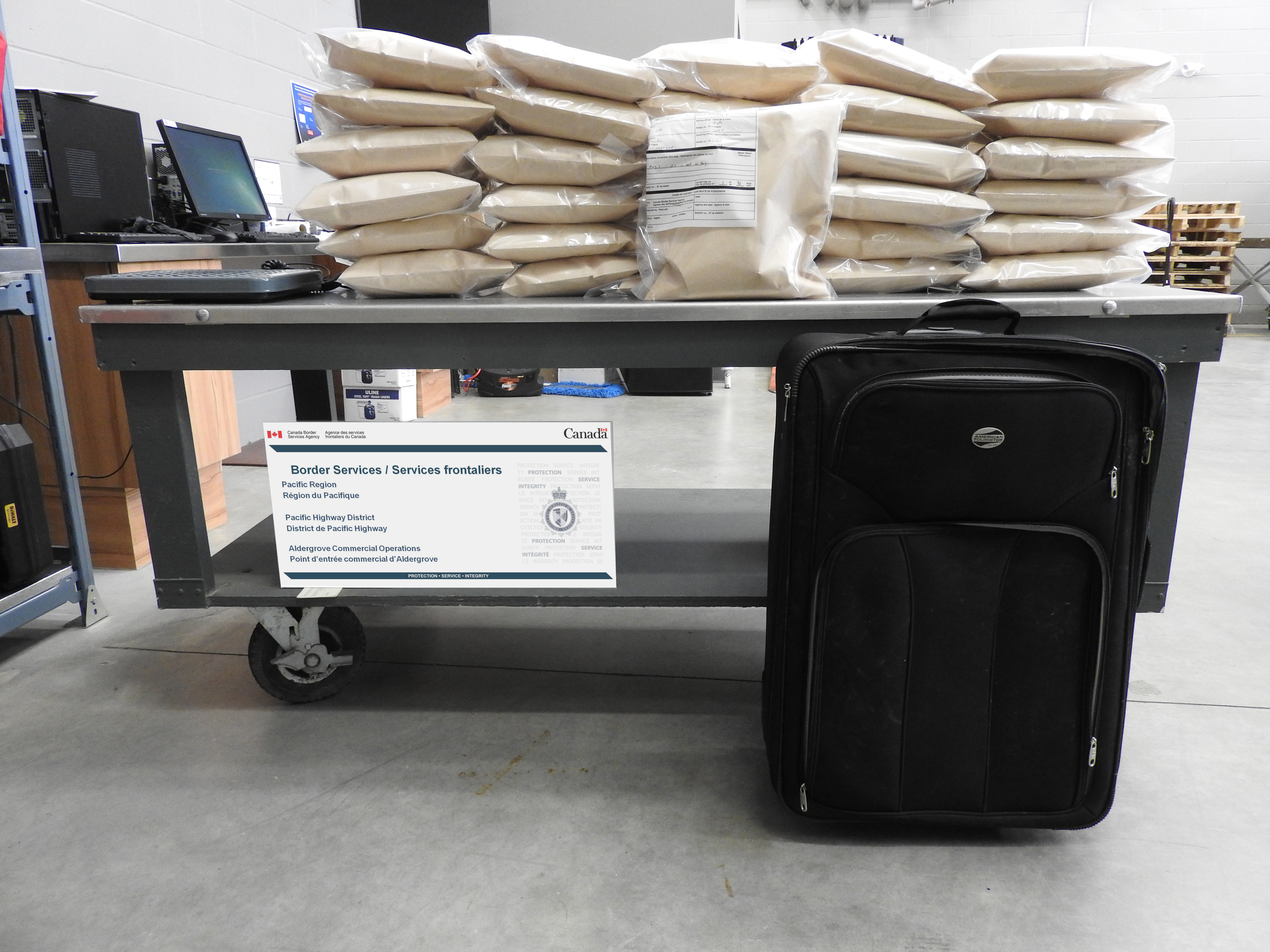 On December 11, 2016, BSOs at the Aldergrove Commercial port of entry seized 31 kilograms of suspected methamphetamine discovered in a suitcase from a commercial operator¿s vehicle.