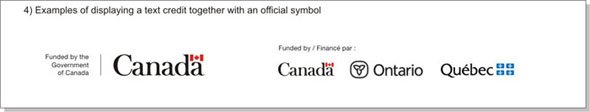 Examples of displaying a text credit together with the Canada wordmark.