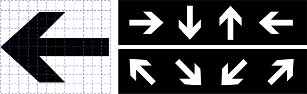 Illustration de diverses flèches d’orientation utilisées dans la signalisation.