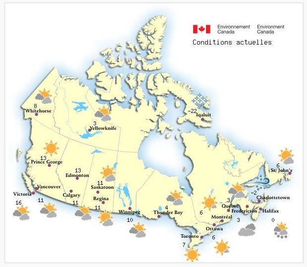 Map of Canada: current conditions