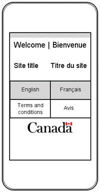 Bilingual splash page/screen as described in Section 3. Splash pages/screens.