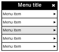 Menu with the back button omitted as described in Section 5. Menus and the exceptions in Section 5.1.2. Back button.
