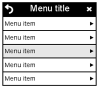 Menu with the back button displayed as described in Section 5.1.2. Back button.