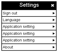 Settings menu as described in Section 8. Settings menu.