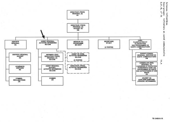 Organigramme qui illustre le lien hiérarchique pour l'agent régional, activités infirmières (NU CHN). Version textuelle ci-dessous: