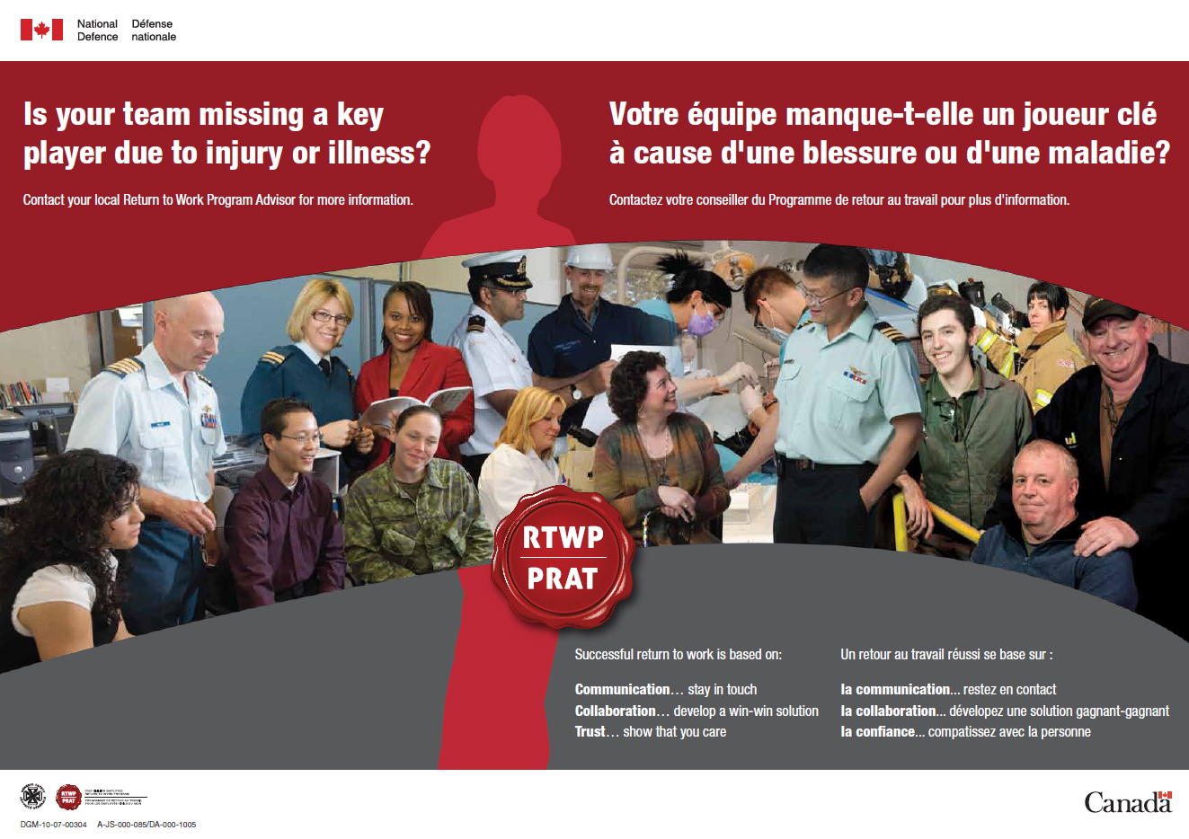 Figure 8 - Affiche du ministère de la Défense nationale faisant la promotion du retour au travail après un accident ou une maladie. Version textuelle ci-dessous :