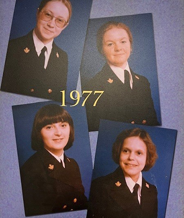 Portraits of 4 women in uniform with maple leaf insignia on their collars.