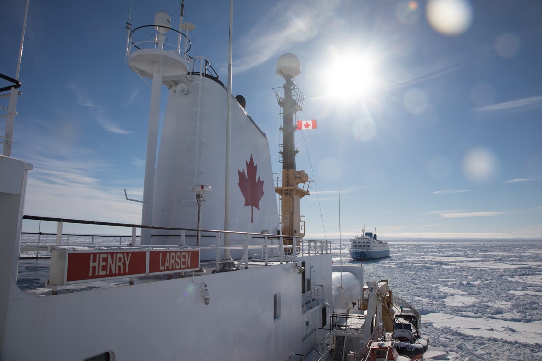 CCGS Henry Larsen escorting former M/V Apollo ferry in Strait of Belle-Isle