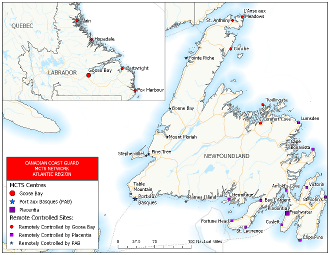 Map of the Atlantic region showing Newfoundland and Labrador.