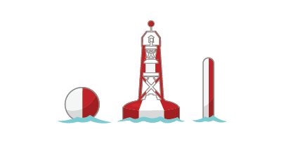 Bouée mi-chenal avec bandes verticales rouges et blanches