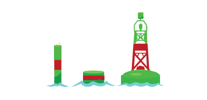 Bouée bifurcation de bâbord, verte avec une bande horizontale rouge