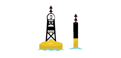 Bouée cardinale nord, avec partie supérieure noire, partie inférieure jaune