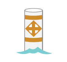 Bouée de zone interdite blanche avec des symboles orange