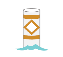 Bouée de danger blanche avec des symboles orange