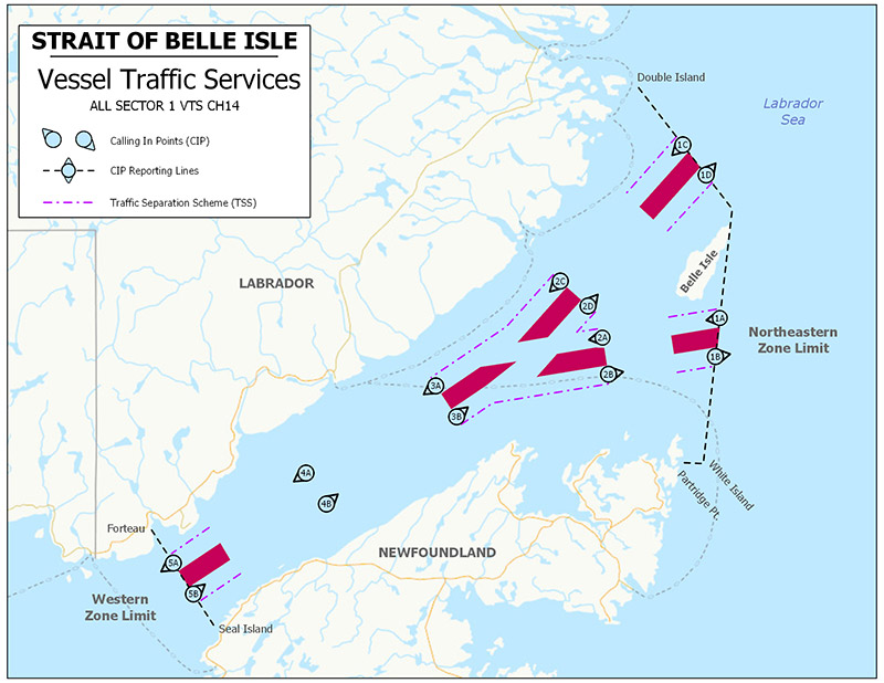 Figure 3-16 - Strait of Belle Isle Voluntary VTS Area described below