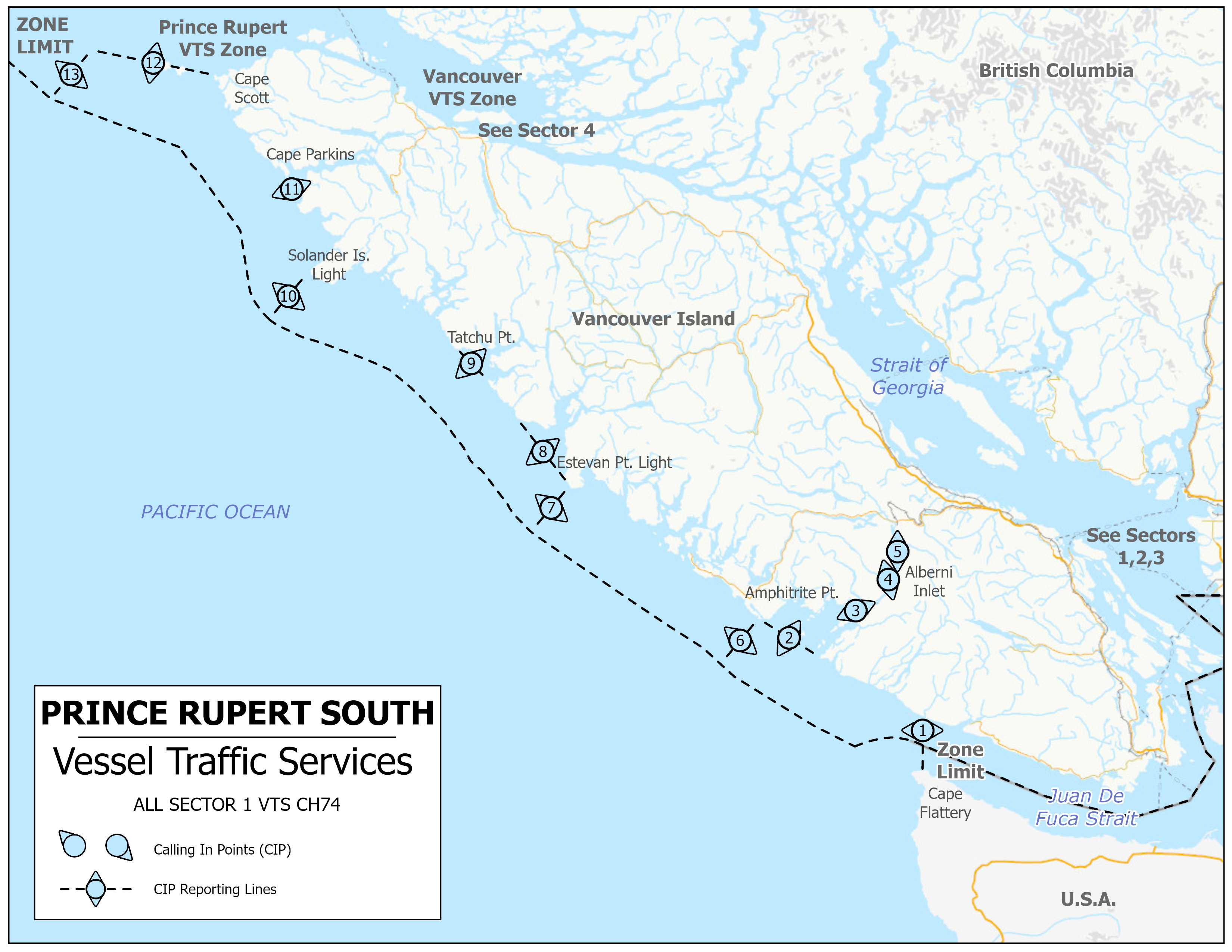 Figure 3-6 - Prince Rupert VTS Zone – South – Sector 1 described below