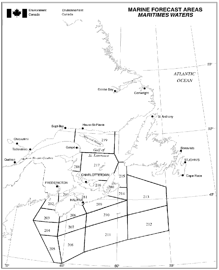 Figure 5-5 - Marine Forecast Areas: Maritimes Waters described below