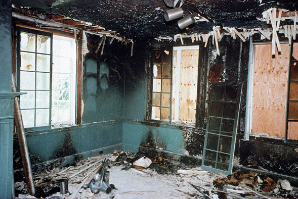 Interior view of a fire site.