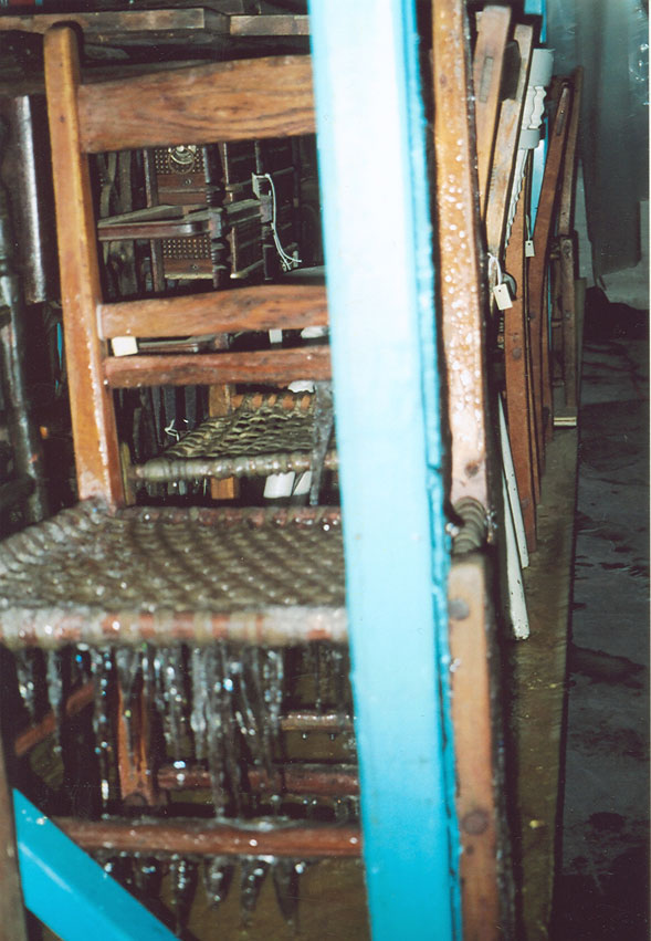 Icicles hanging from chair