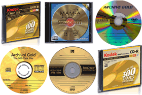 Different brands of gold CD-R's and DVD-R's.