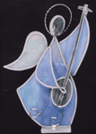 A stained glass angel with lead cames.