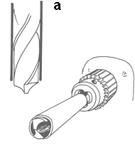 A tubular shield around the drill.