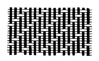 Tissage complexe dans lequel les fils de chaîne et les fils de trame se chevauchent aux quatre fils pour créer un motif diagonal.